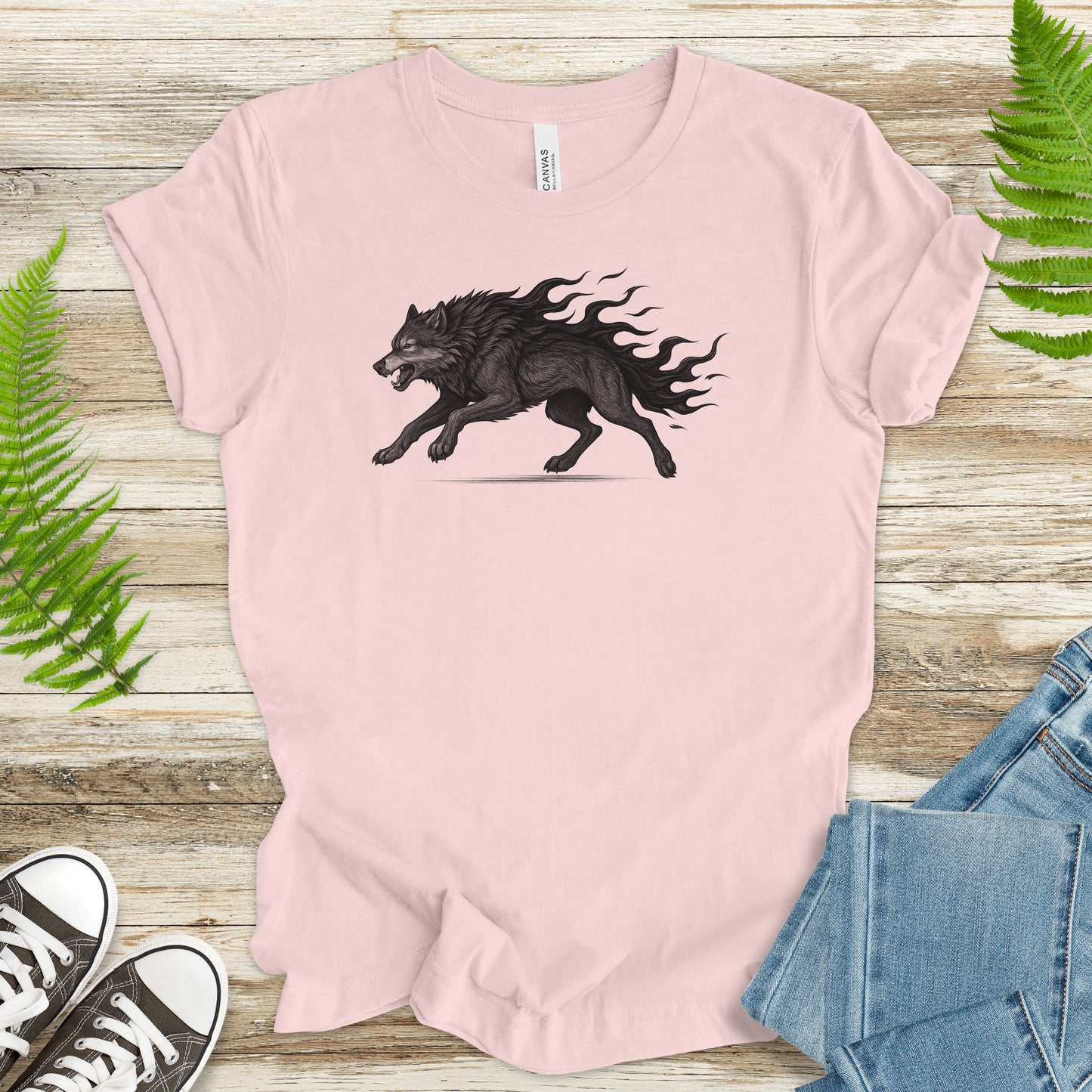 Flame Wolf T-Shirt – Vintage Fire Spirit Animal Gothic Tee
