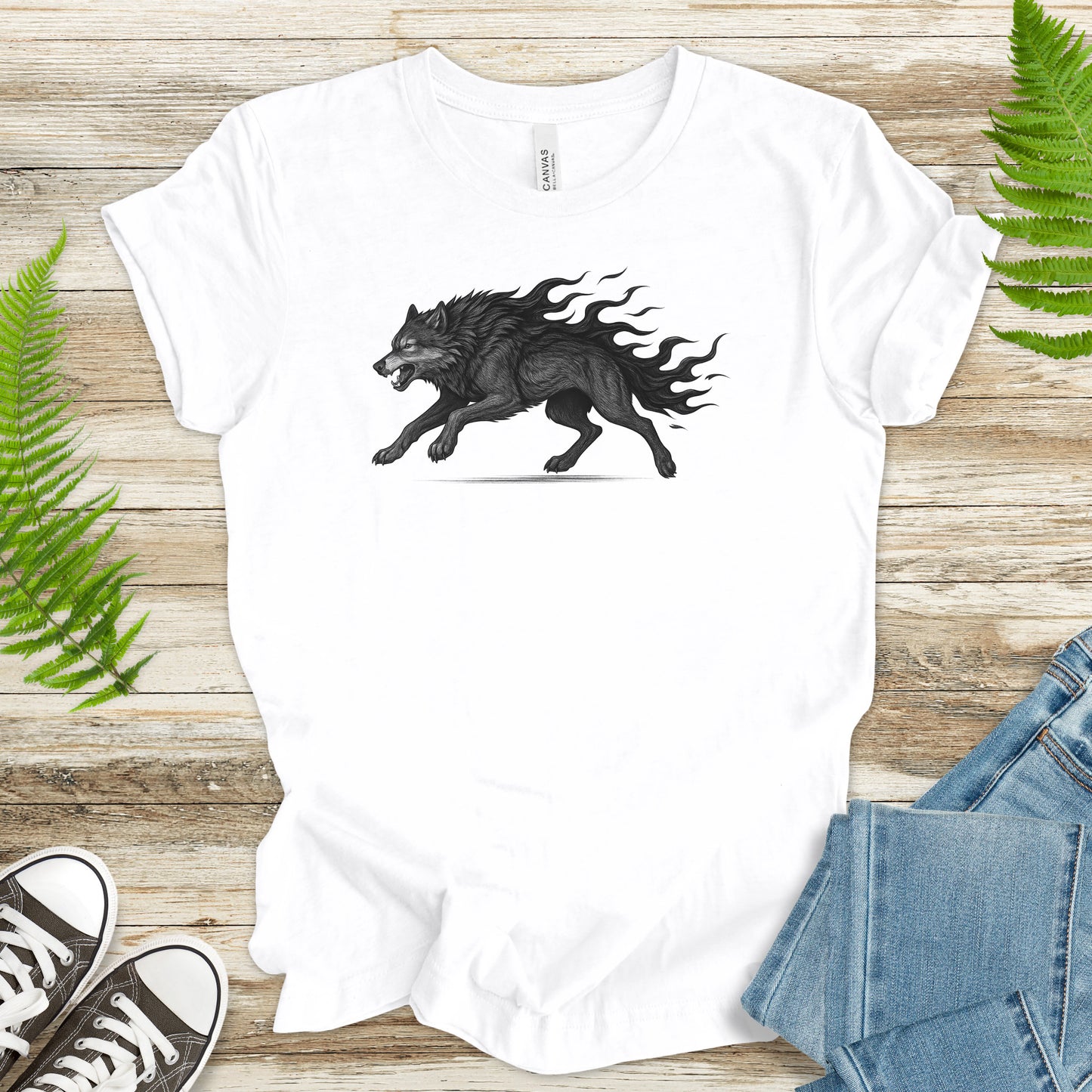 Flame Wolf T-Shirt – Vintage Fire Spirit Animal Gothic Tee