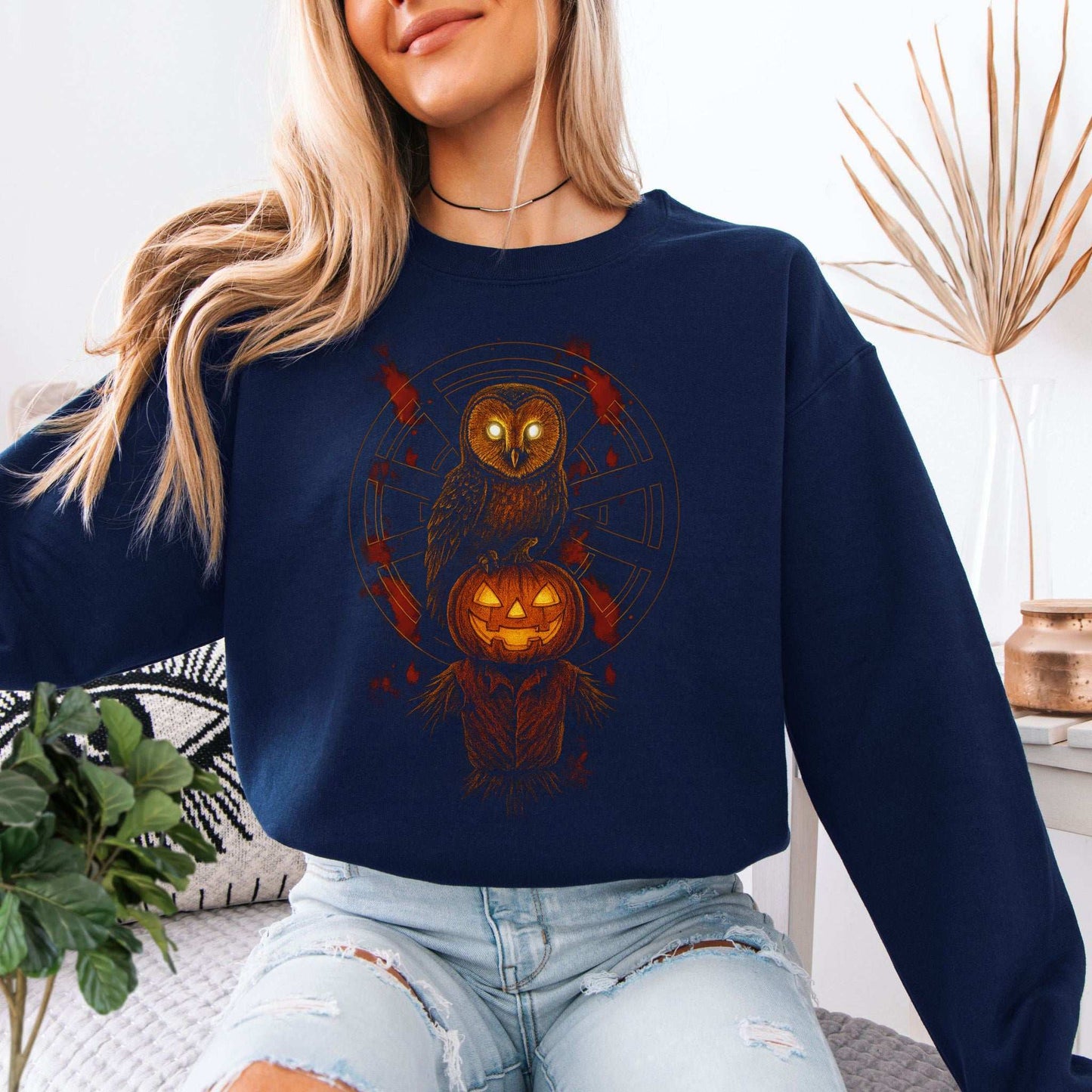 Jack & The Watcher Sweatshirt – Gothic Owl & Pumpkinhead Horror Vibes