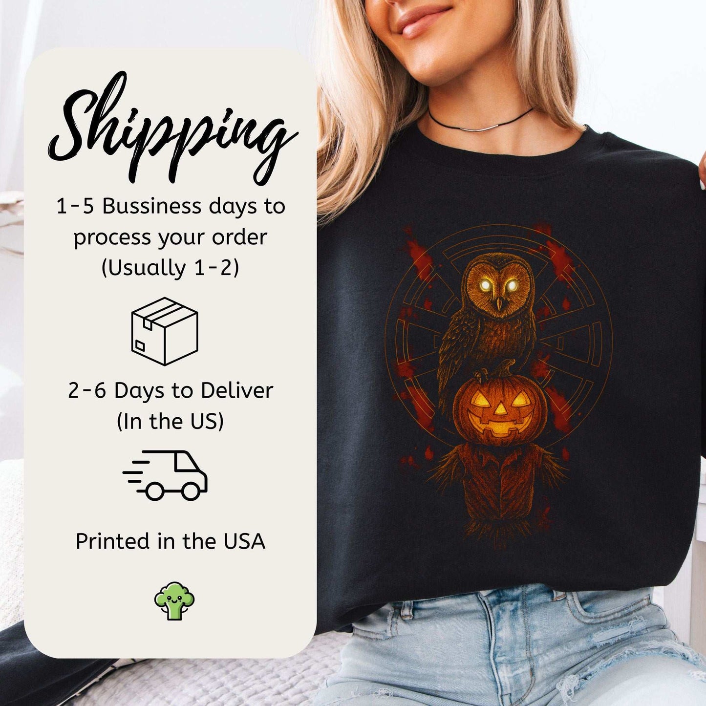 Jack & The Watcher Sweatshirt – Gothic Owl & Pumpkinhead Horror Vibes