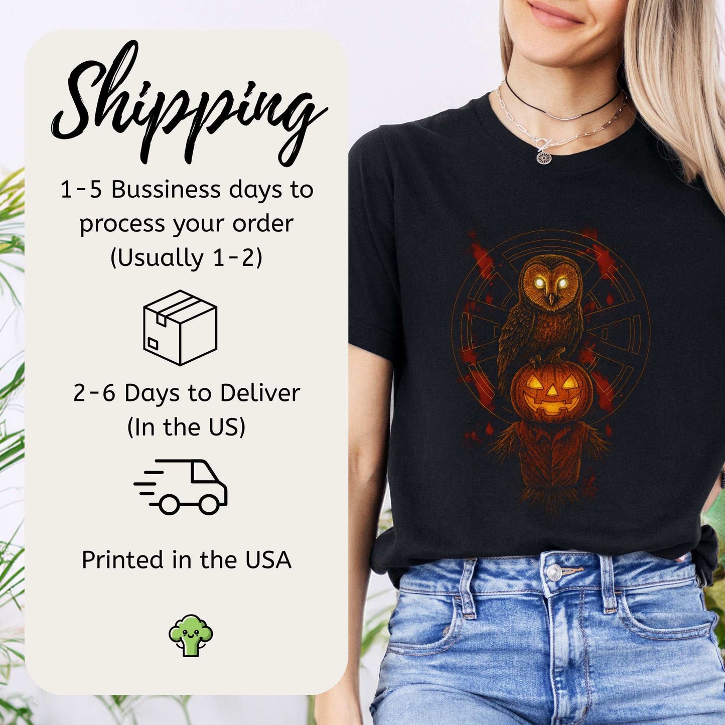 Jack & The Watcher T-Shirt – Gothic Owl & Pumpkinhead Horror Tee
