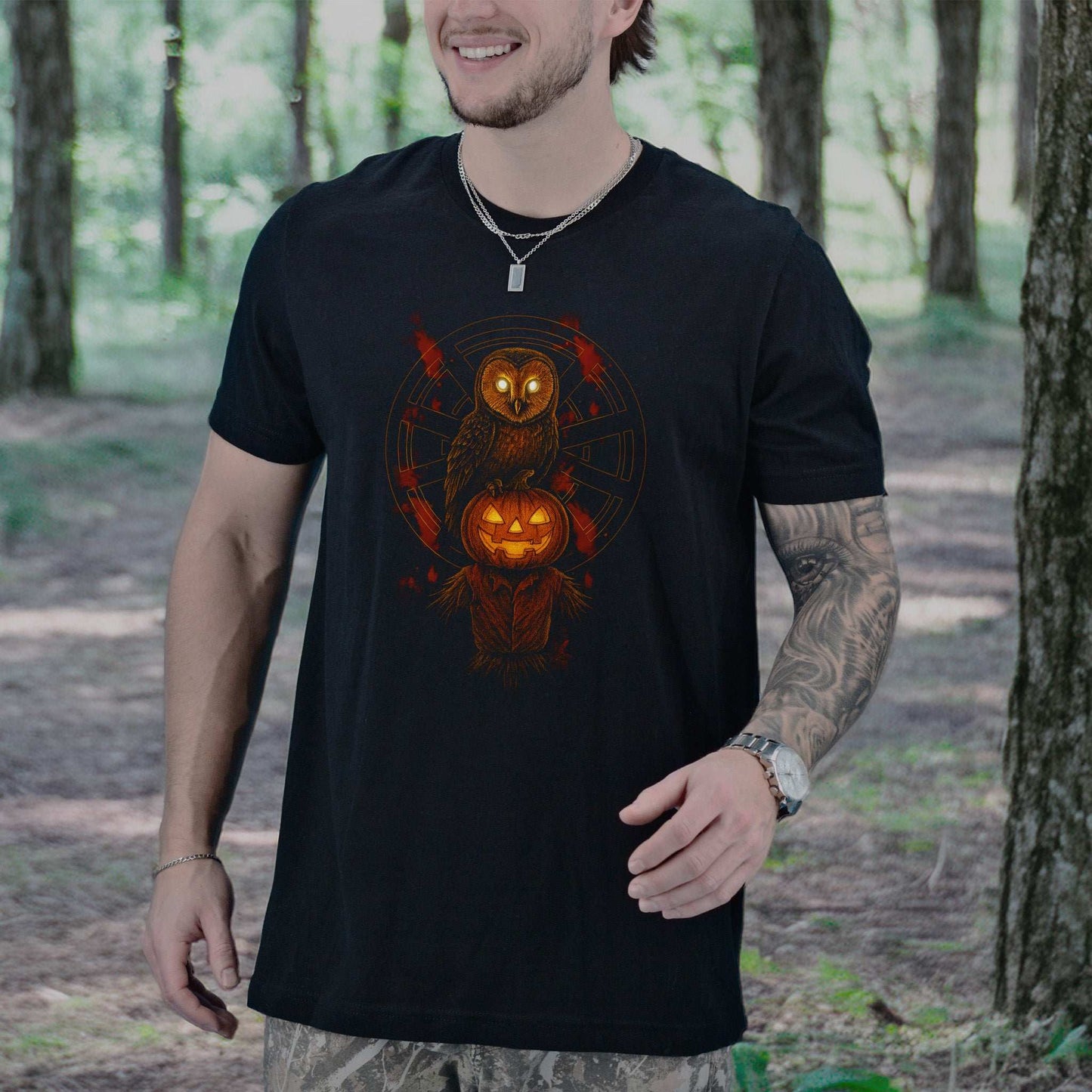 Jack & The Watcher T-Shirt – Gothic Owl & Pumpkinhead Horror Tee
