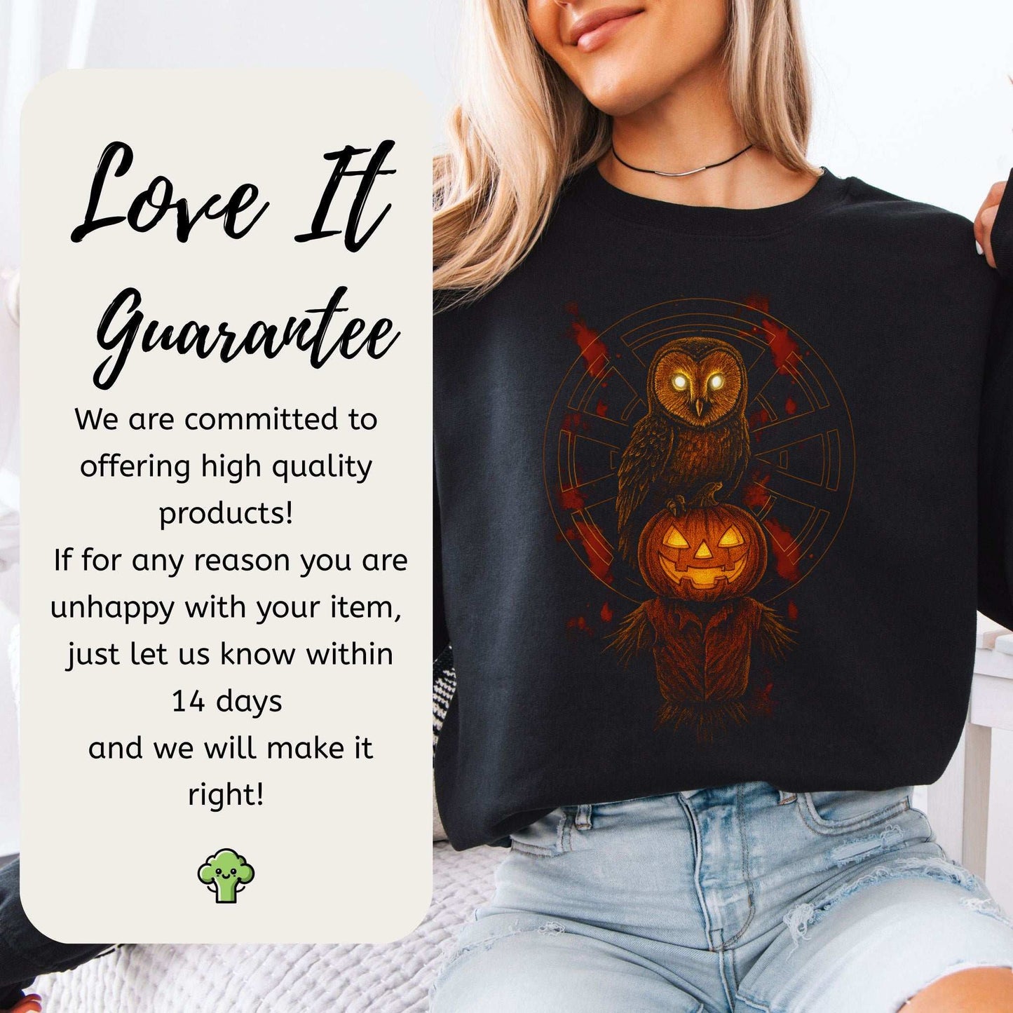 Jack & The Watcher Sweatshirt – Gothic Owl & Pumpkinhead Horror Vibes