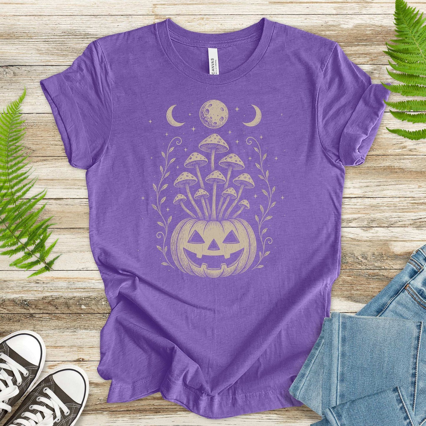 Mushroom Jack-O’-Lantern Halloween T-Shirt – Retro Moonlit Pumpkin Magic