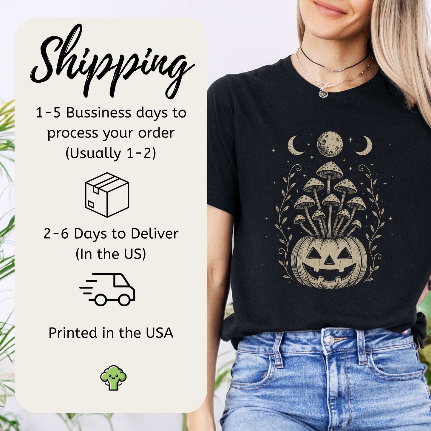 Mushroom Jack-O’-Lantern Halloween T-Shirt – Retro Moonlit Pumpkin Magic