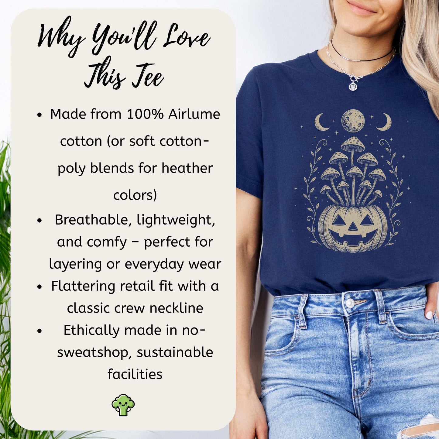 Mushroom Jack-O’-Lantern Halloween T-Shirt – Retro Moonlit Pumpkin Magic