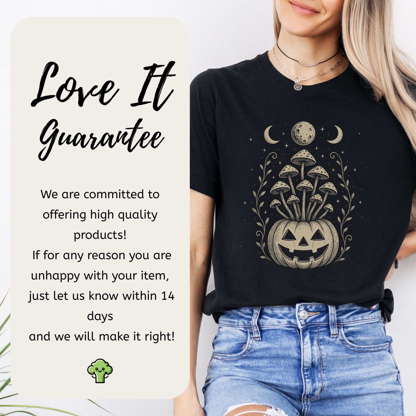 Mushroom Jack-O’-Lantern Halloween T-Shirt – Retro Moonlit Pumpkin Magic
