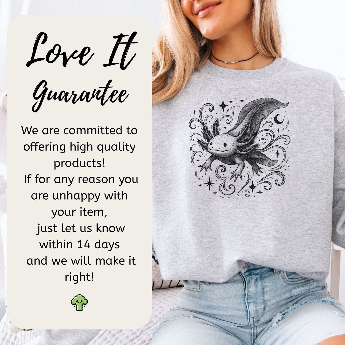 Magical Axolotl Moonlight Sweatshirt – Celestial Sea Creature Gift