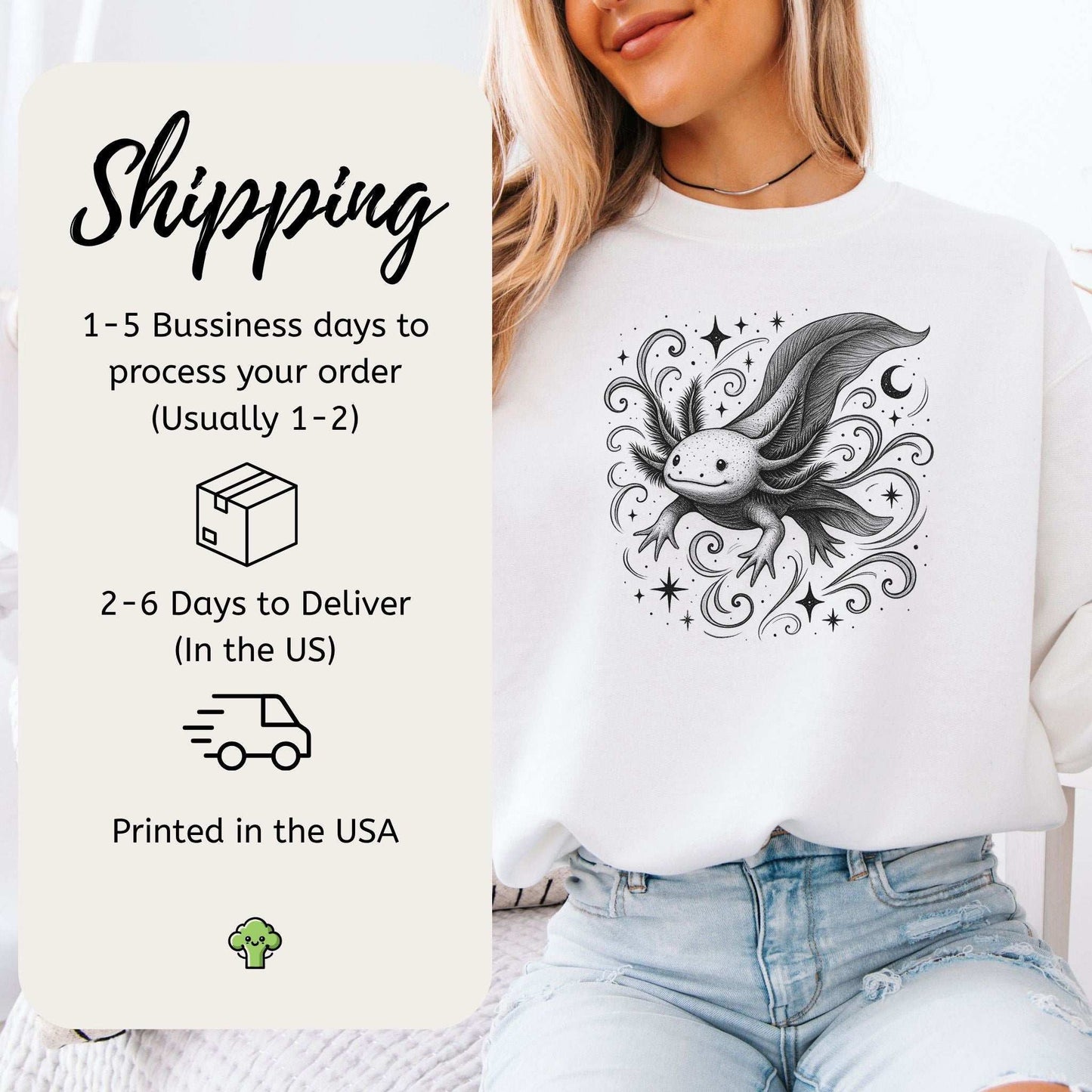 Magical Axolotl Moonlight Sweatshirt – Celestial Sea Creature Gift