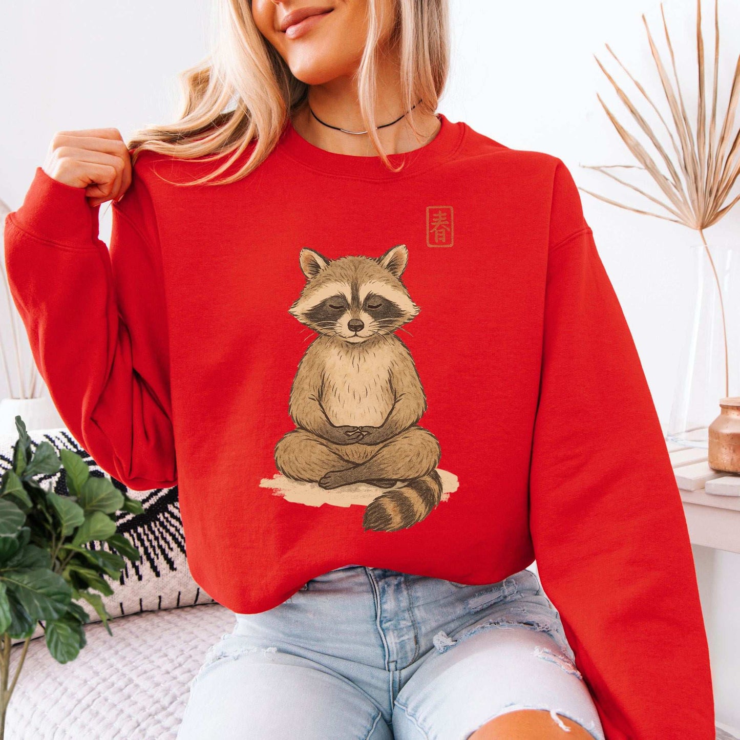 Meditating Raccoon Sweatshirt – Watercolor Zen Animal for Mindful Souls