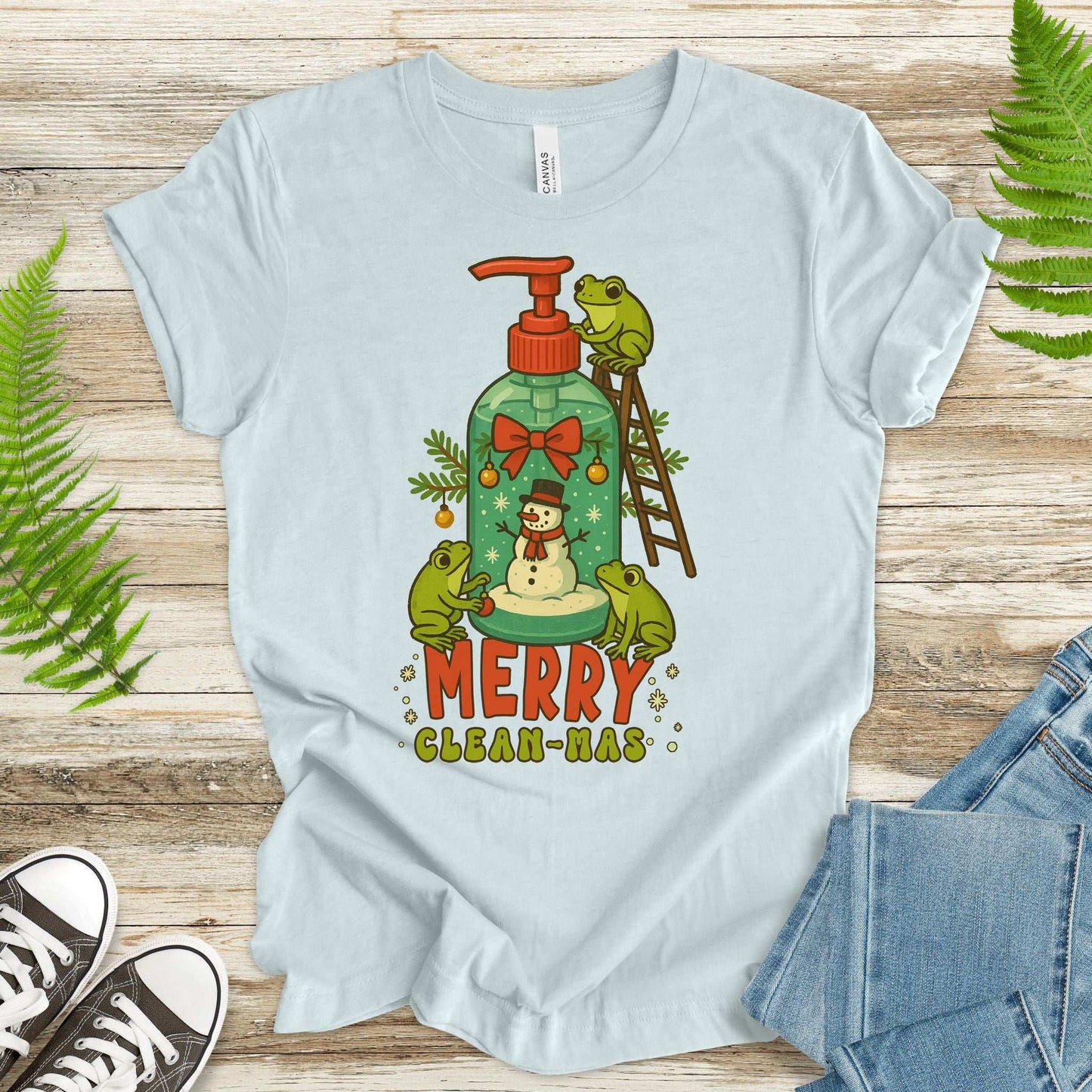 Merry Clean-mas T-Shirt – Funny Frog & Hand Soap Christmas Tee