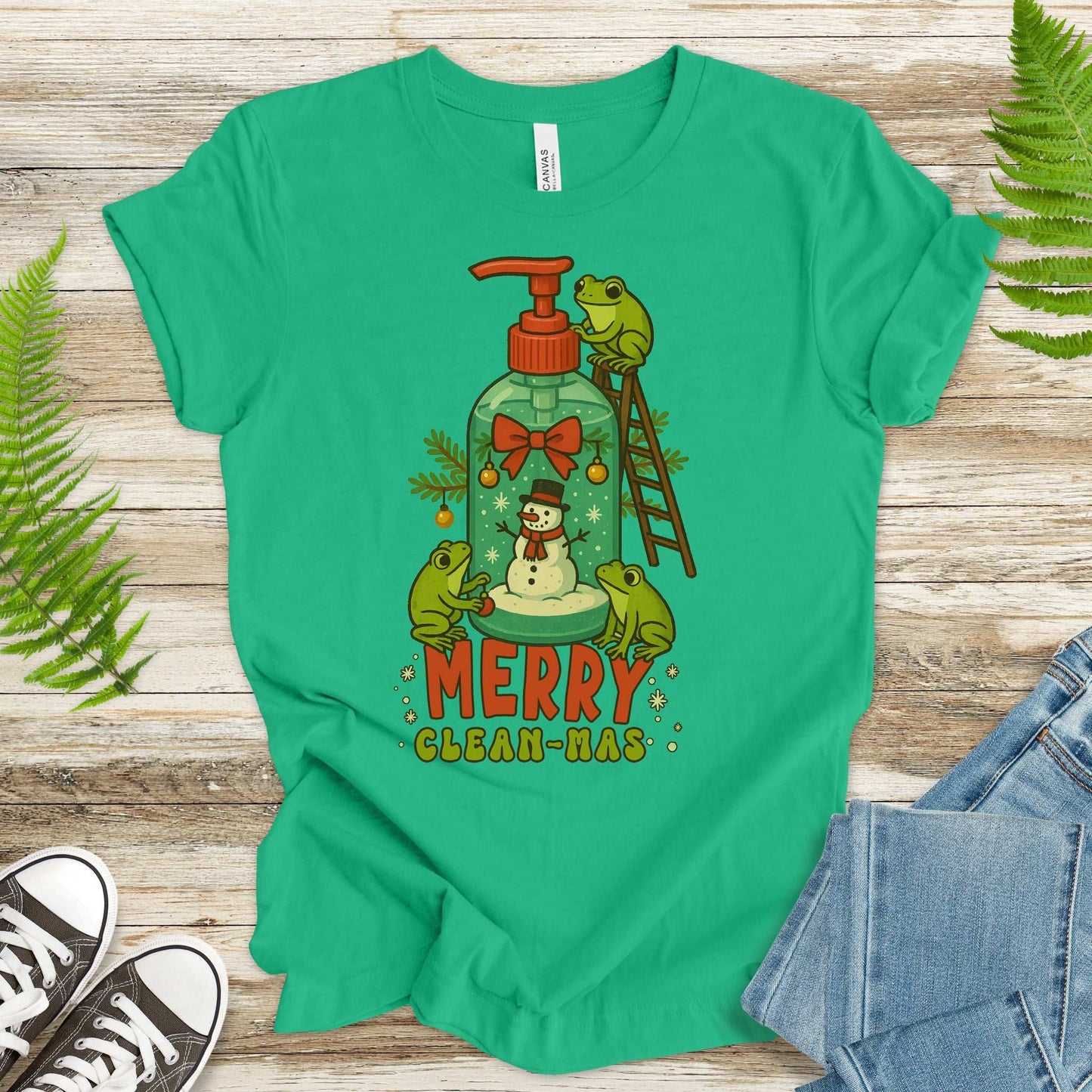 Merry Clean-mas T-Shirt – Funny Frog & Hand Soap Christmas Tee