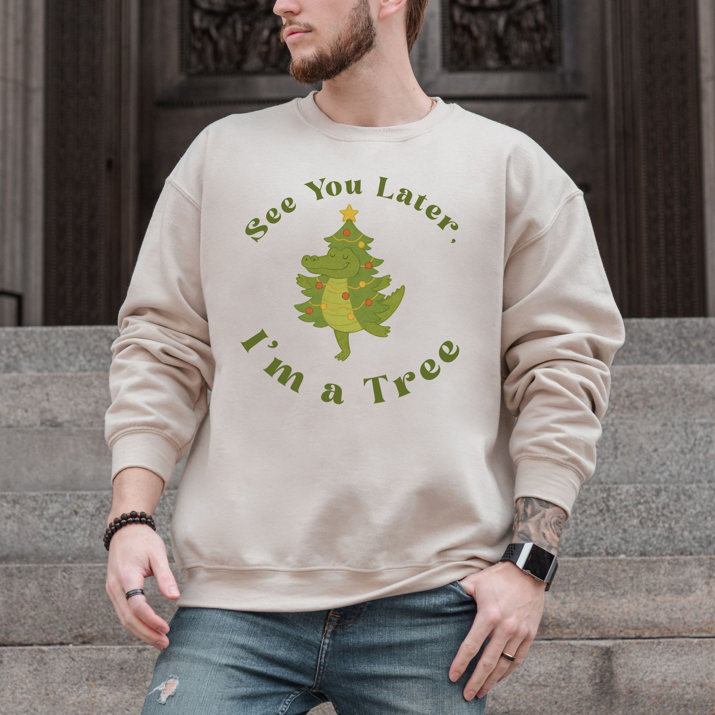 Merry Croc Tree Sweatshirt – Funny Alligator Christmas Tree Vibes