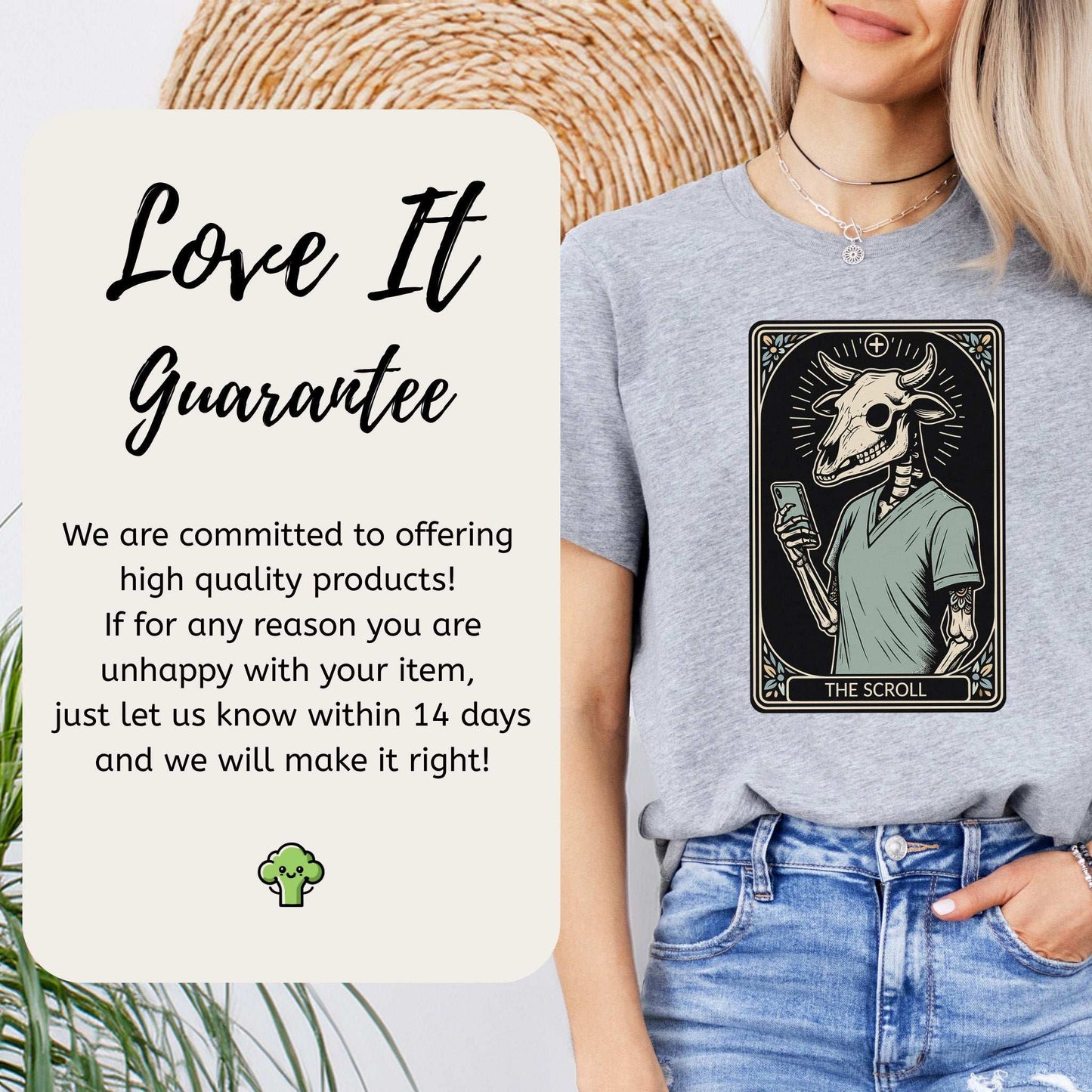 The Scroll Skeleton T-Shirt featuring bull skull tarot design, perfect for tech lovers and goth culture.