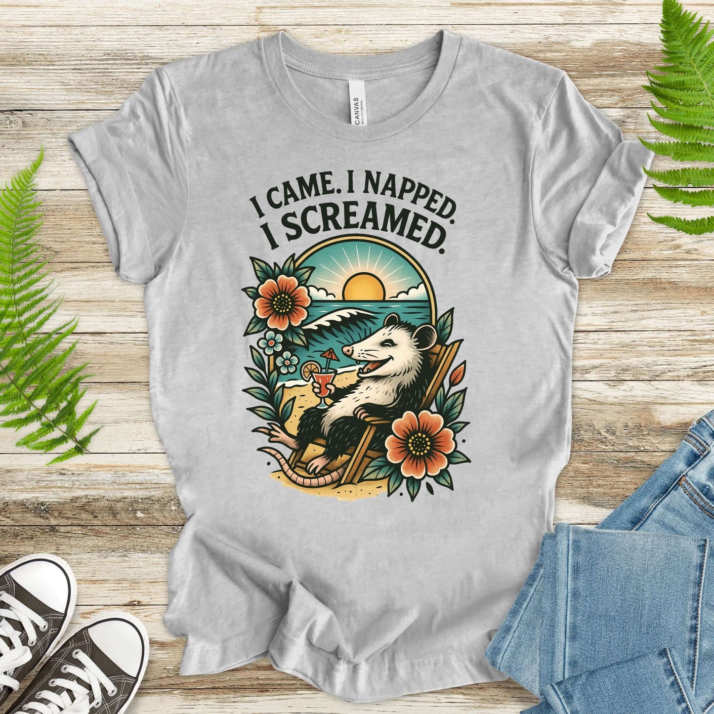 Opossum Beach Vacation – I Came, I Napped, I Screamed T-Shirt