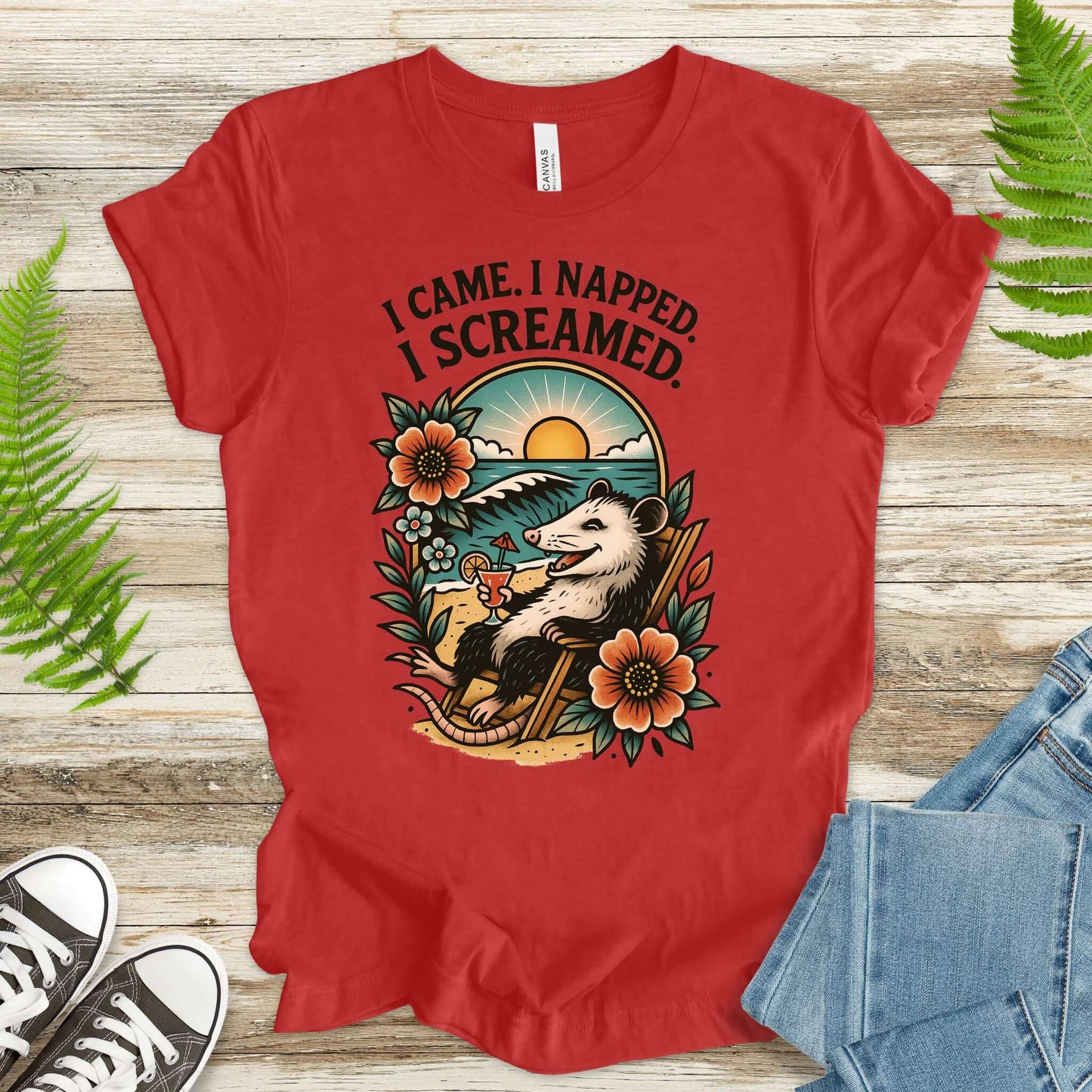 Opossum Beach Vacation – I Came, I Napped, I Screamed T-Shirt