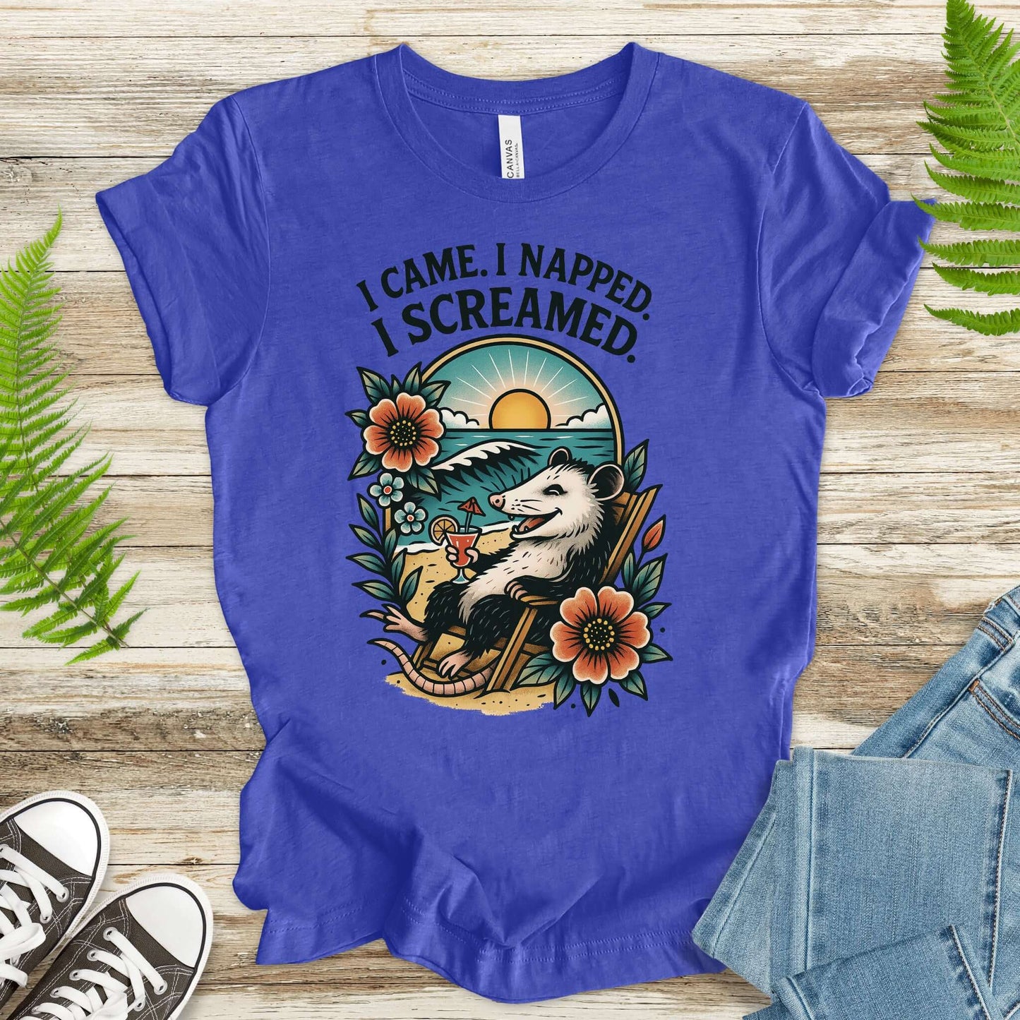 Opossum Beach Vacation – I Came, I Napped, I Screamed T-Shirt