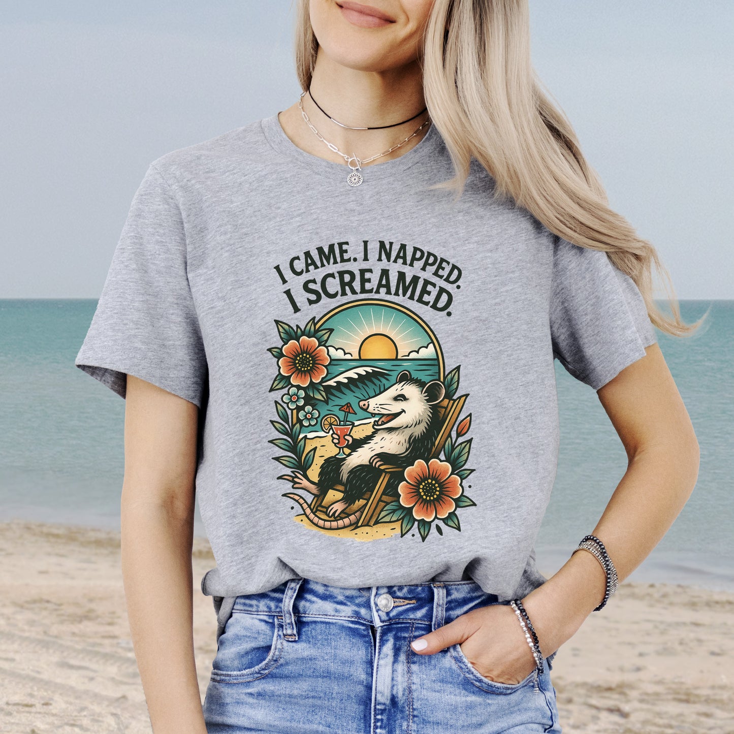 Opossum Beach Vacation – I Came, I Napped, I Screamed T-Shirt