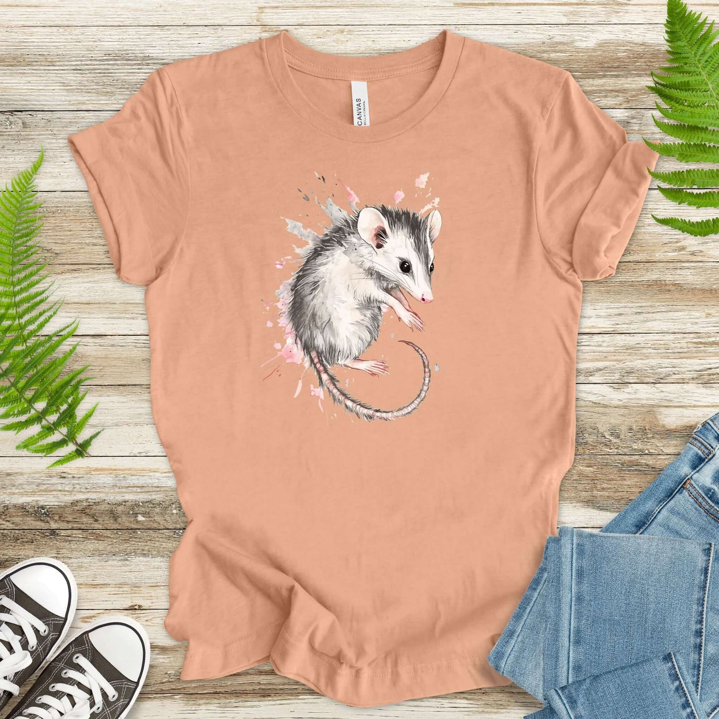 Watercolor Opossum T-Shirt – Artistic Wildlife Tee
