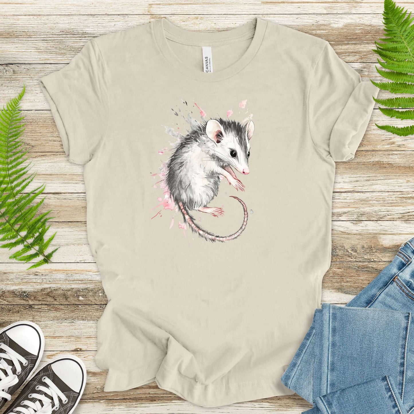 Watercolor Opossum T-Shirt – Artistic Wildlife Tee