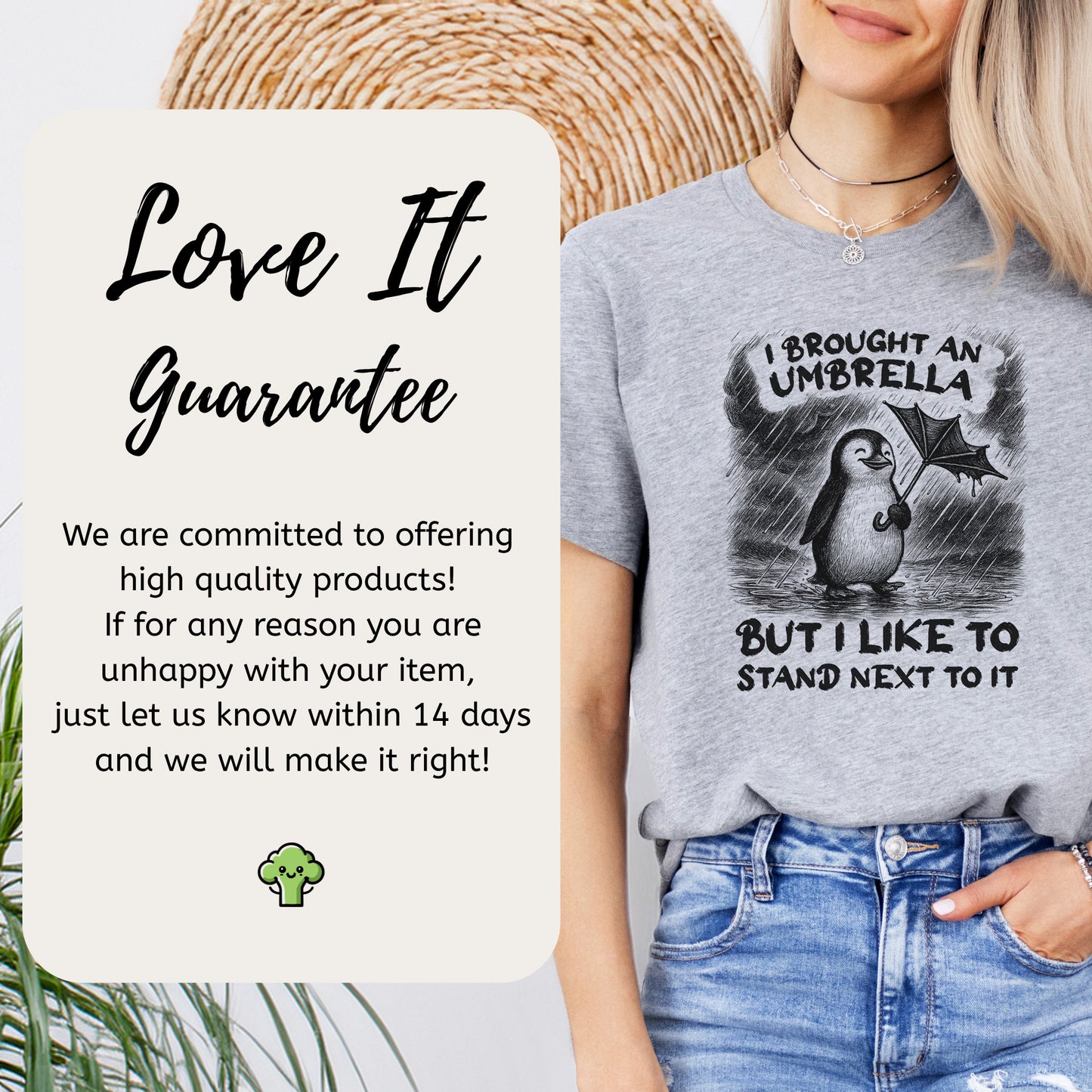 Penguin with Useless Umbrella T-Shirt – Funny Rainy Day Animal Tee