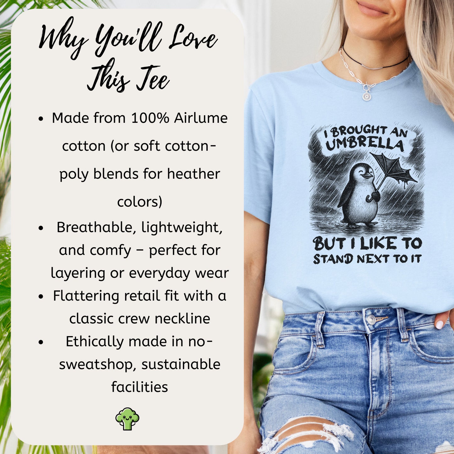Penguin with Useless Umbrella T-Shirt – Funny Rainy Day Animal Tee