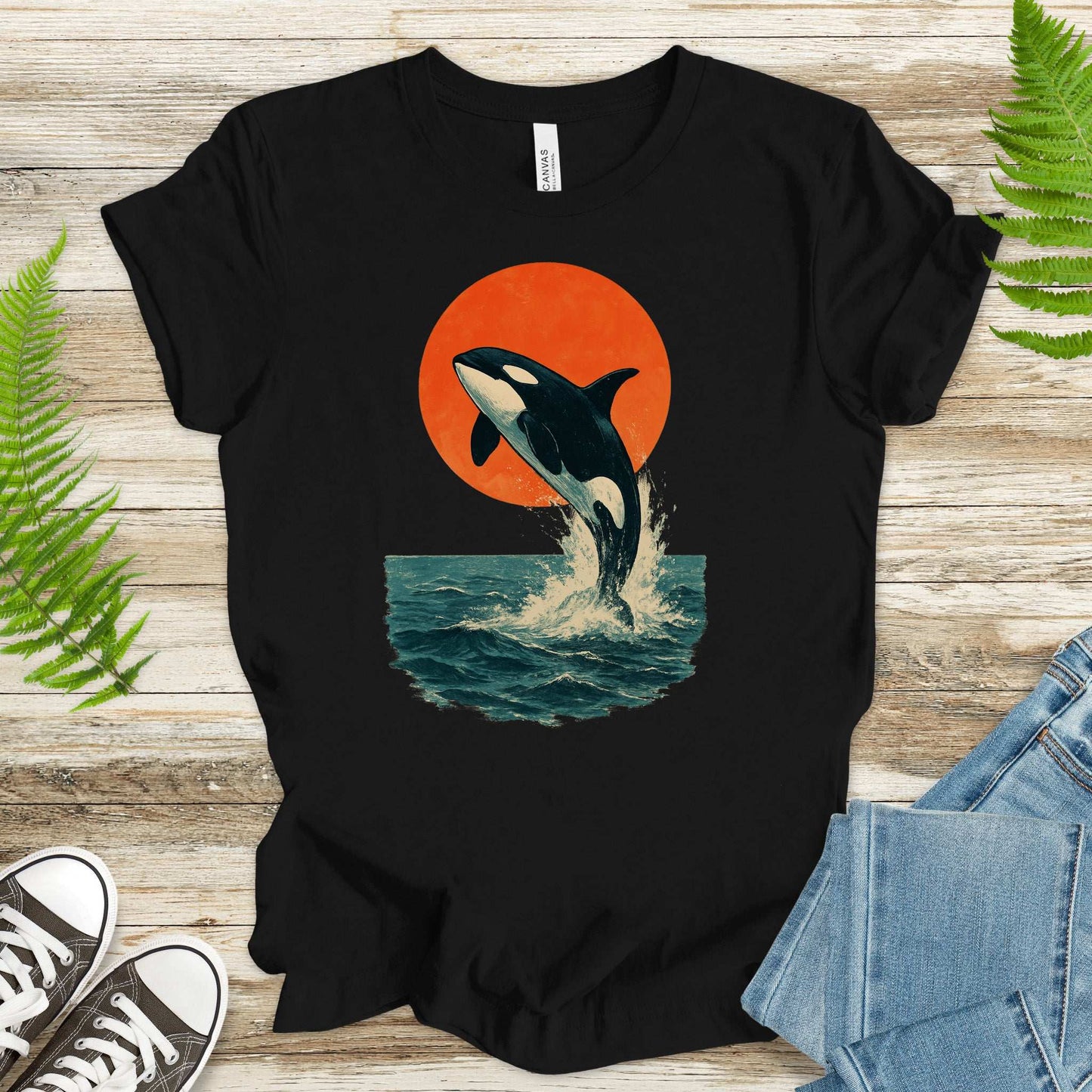 Vintage Orca Sunset T-Shirt – Japanese Style Ocean Spirit Tee