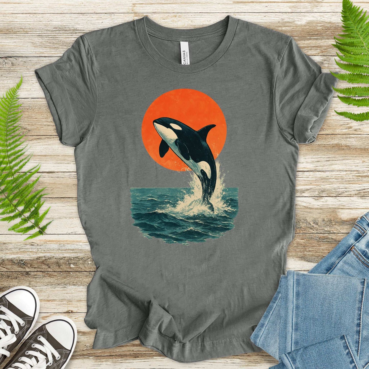 Vintage Orca Sunset T-Shirt – Japanese Style Ocean Spirit Tee