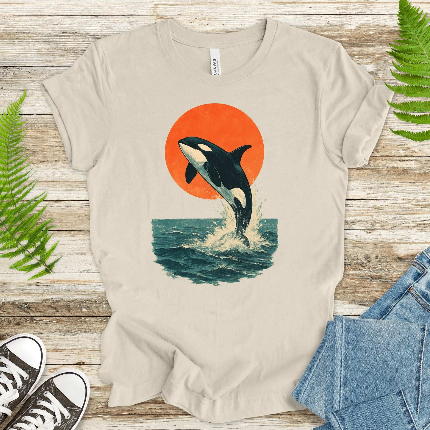 Vintage Orca Sunset T-Shirt – Japanese Style Ocean Spirit Tee