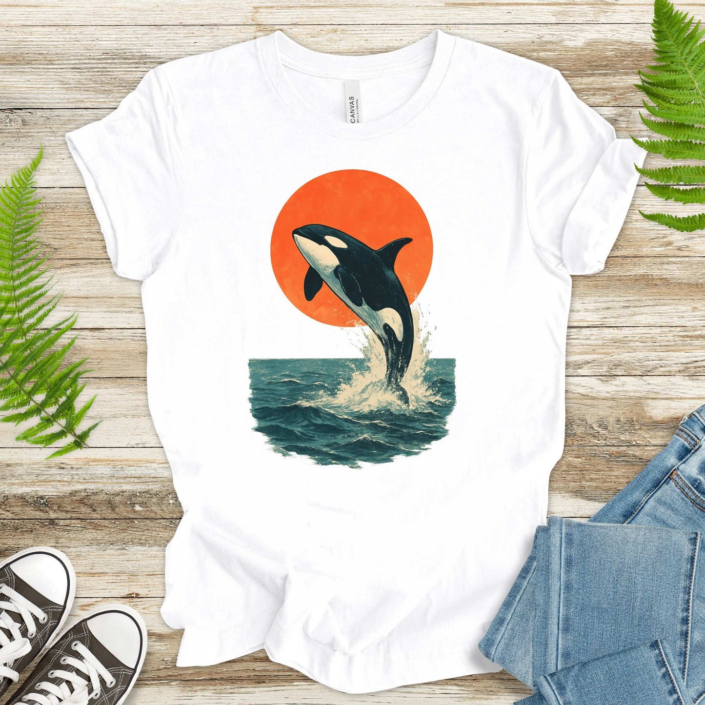 Vintage Orca Sunset T-Shirt – Japanese Style Ocean Spirit Tee