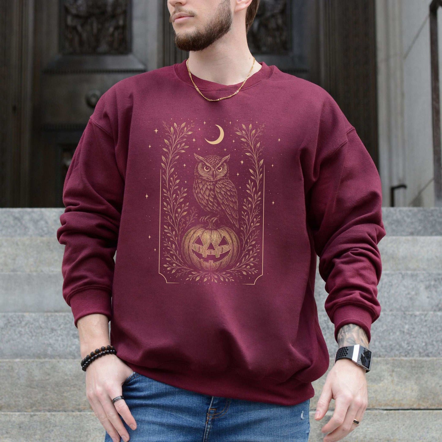 Owl Moon Halloween Sweatshirt – Vintage Jack-O’-Lantern Night Bird