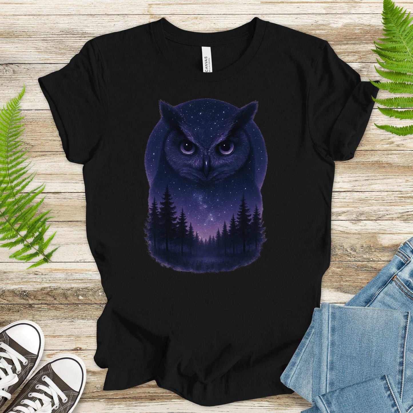 Mystic Night Owl T-Shirt – Celestial Forest Spirit Animal Tee