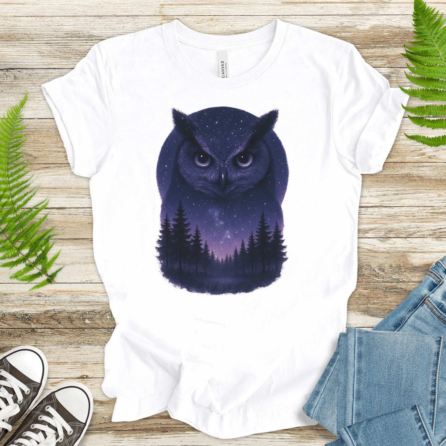 Mystic Night Owl T-Shirt – Celestial Forest Spirit Animal Tee