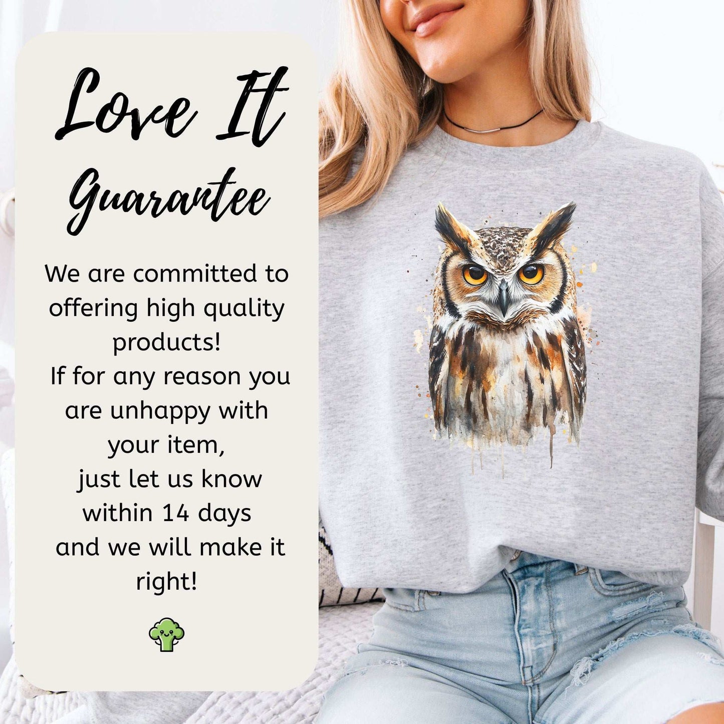 Watercolor Owl Portrait Sweatshirt – Realistic Bird Art for Owl Lovers
