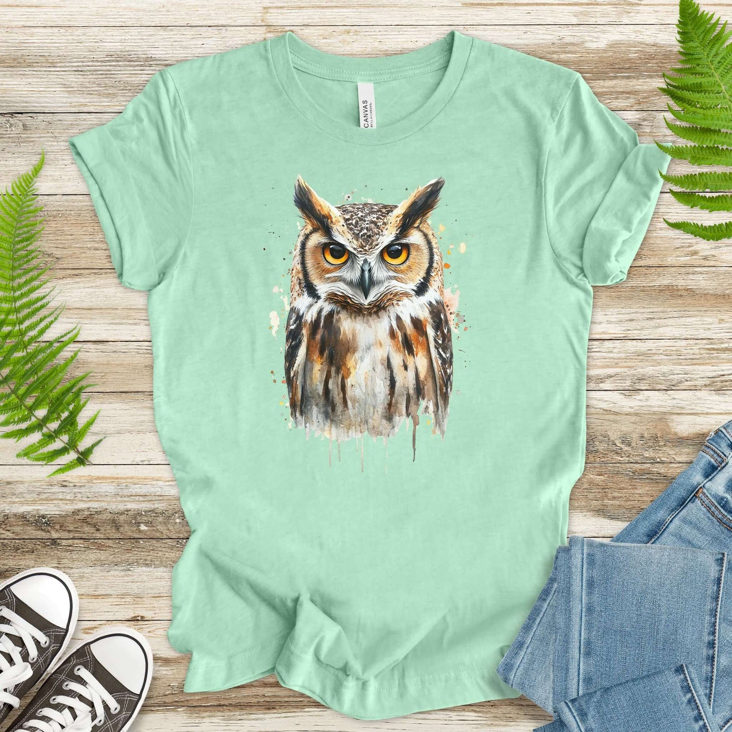 Watercolor Owl Portrait T-Shirt – Realistic Bird Art Tee for Owl Lovers