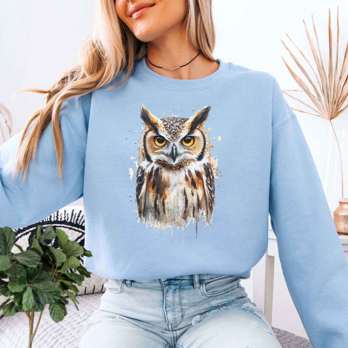 Watercolor Owl Portrait Sweatshirt – Realistic Bird Art for Owl Lovers