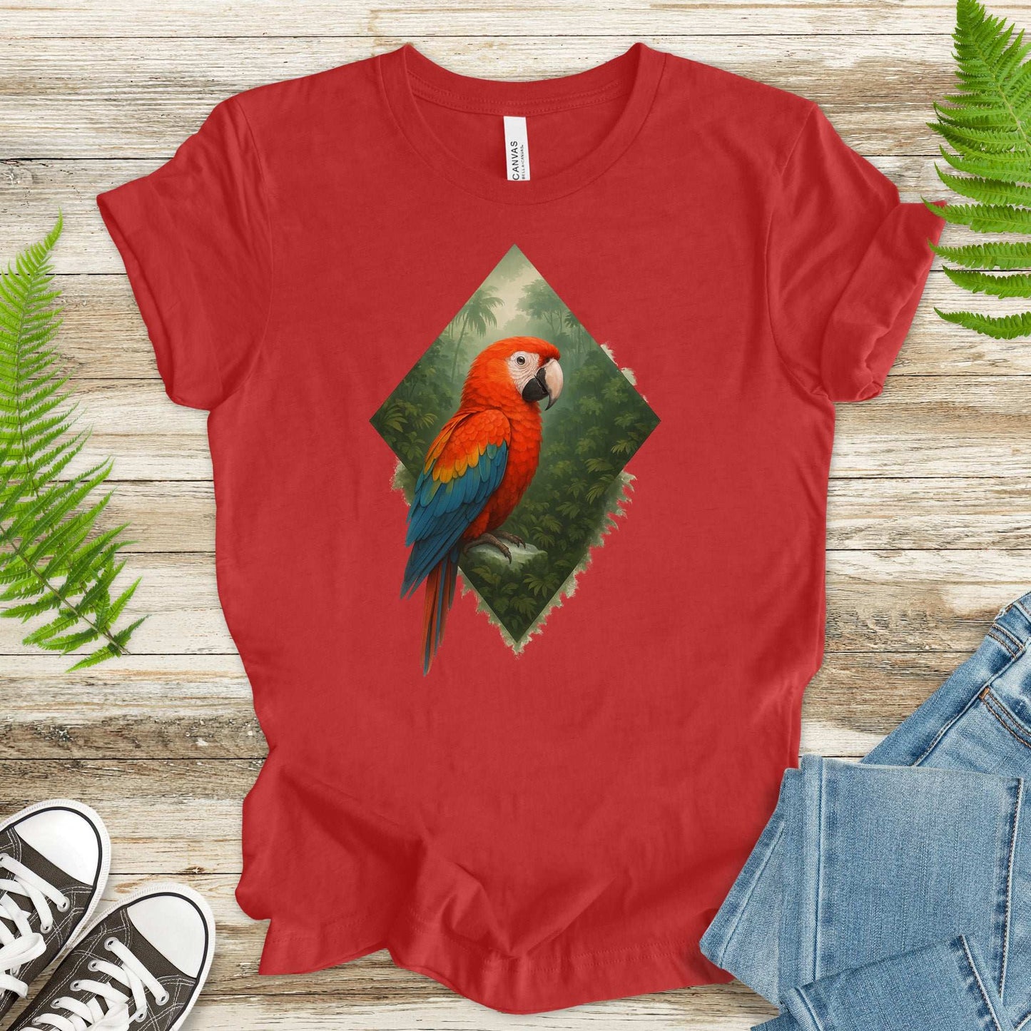 Scarlet Macaw Jungle T-Shirt – Colorful Tropical Bird Lover Tee