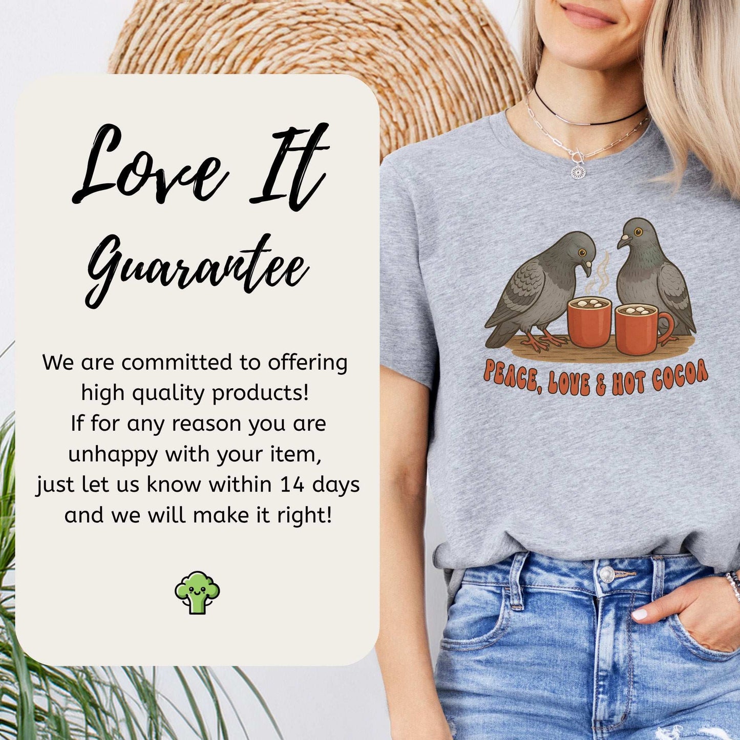 Peace, Love & Hot Cocoa T-Shirt – Cozy Pigeon Christmas Tee