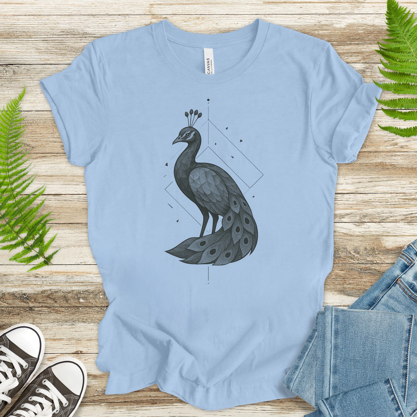 Geometric Peacock T-Shirt – Vintage Bird Art Spirit Animal Tee