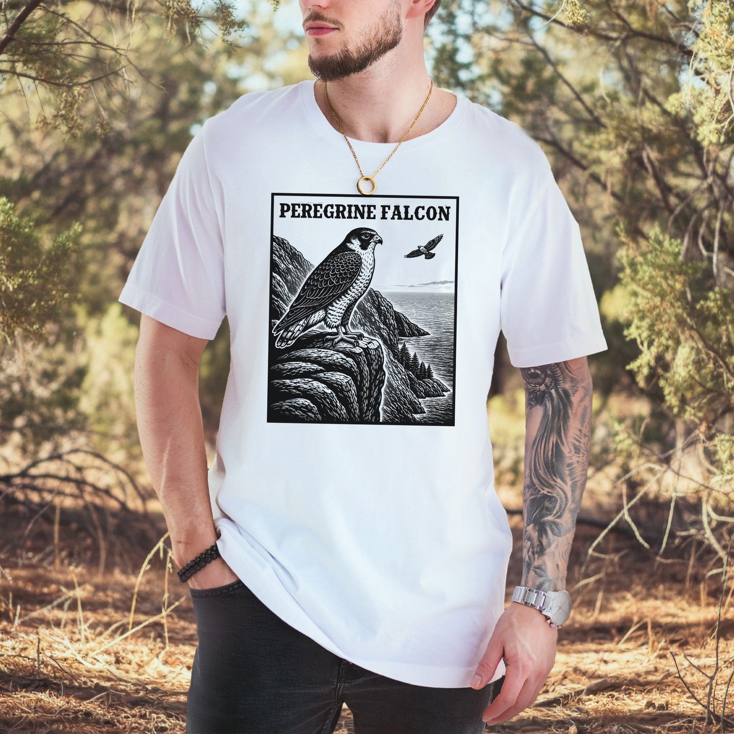 Peregrine Falcon Vintage Raptor Illustration Birdwatching T-Shirt