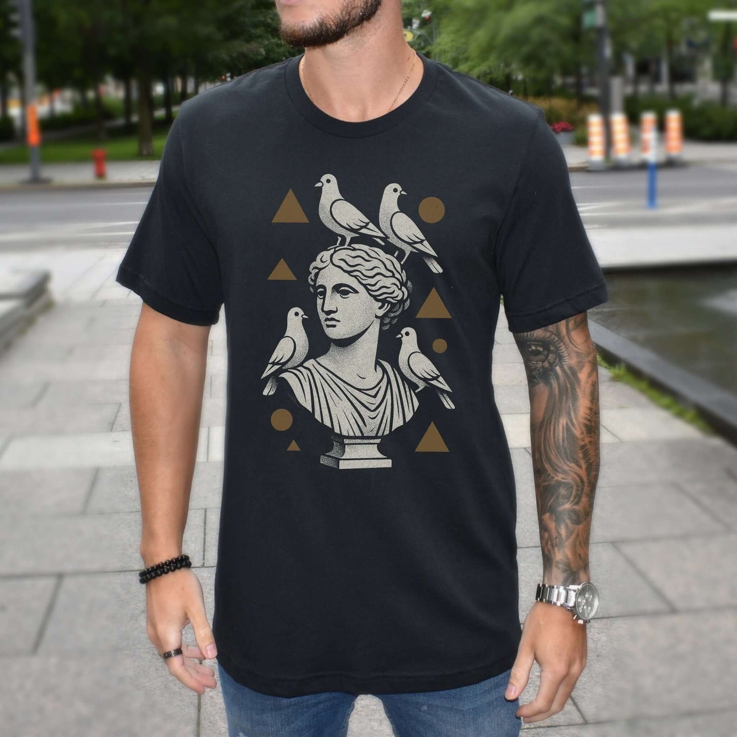 Pigeons & Statues T-Shirt – Minimalist Greek Vibes Tee