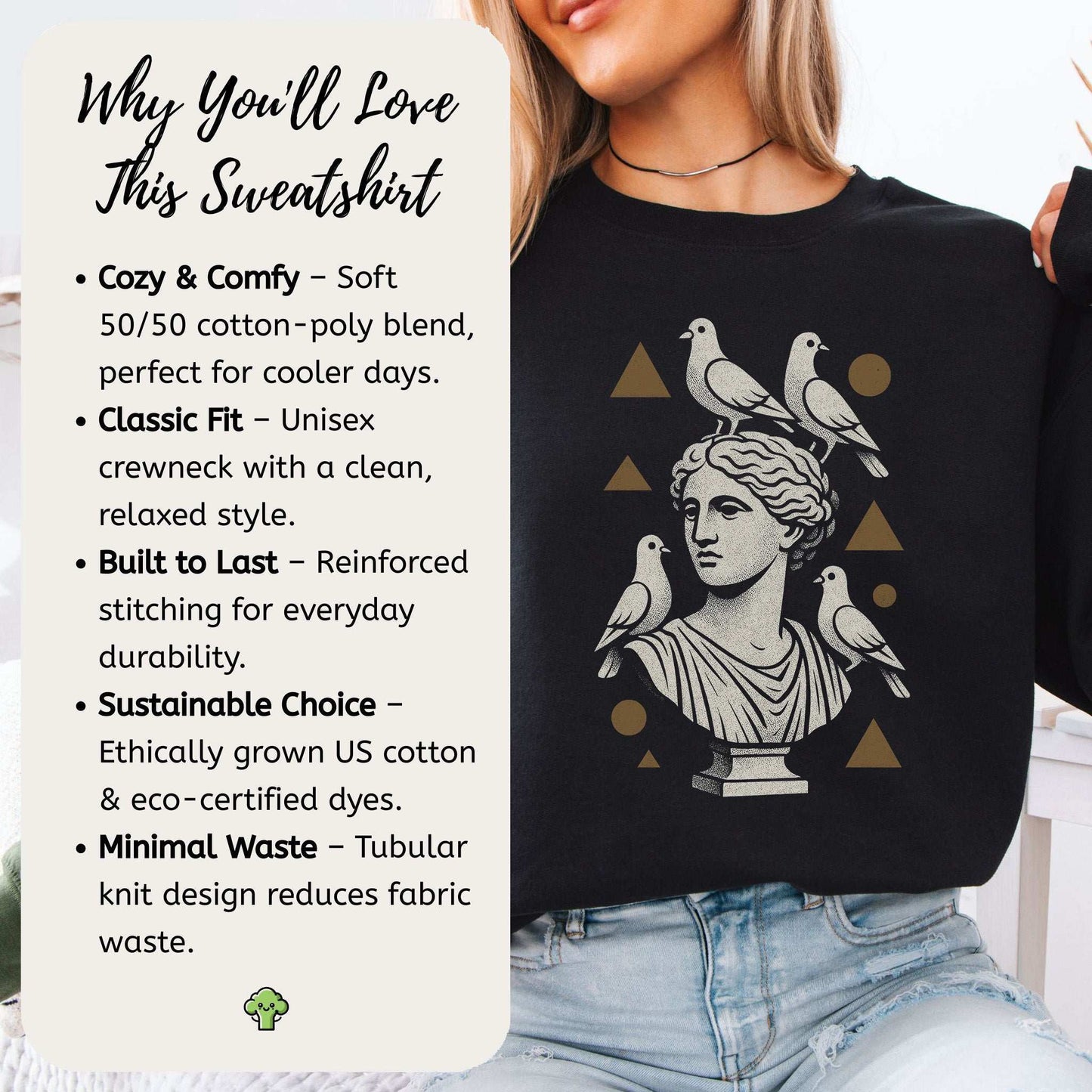 Pigeons & Statues Sweatshirt – Minimalist Greek Vibes & Urban Humor