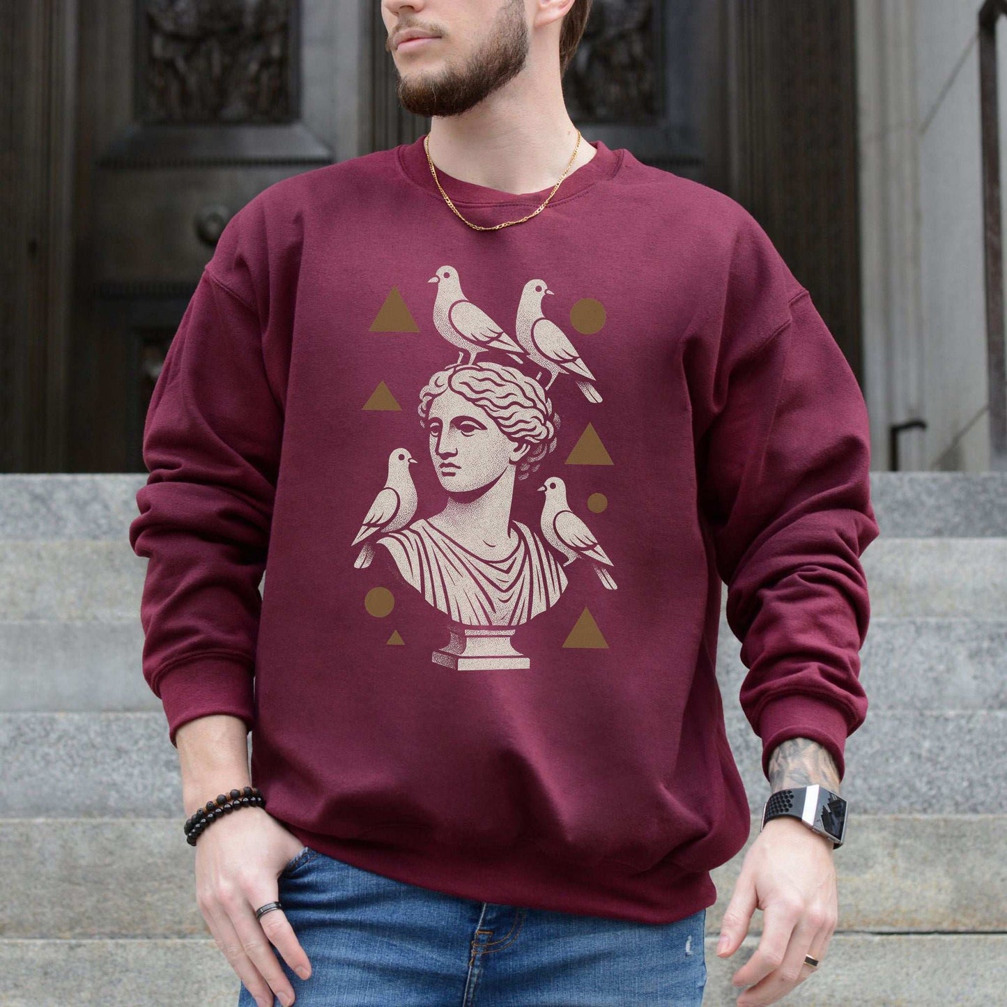 Pigeons & Statues Sweatshirt – Minimalist Greek Vibes & Urban Humor