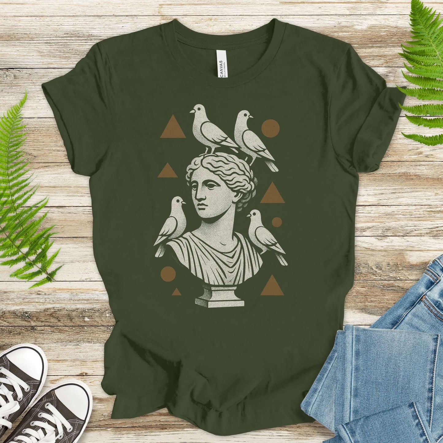 Pigeons & Statues T-Shirt – Minimalist Greek Vibes Tee