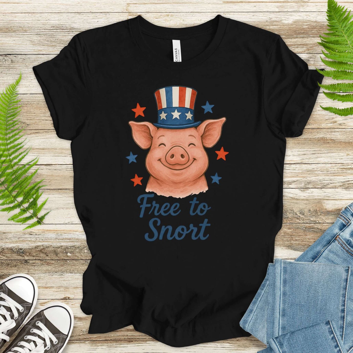 Cute Pig Free to Snort 4th of July T-Shirt