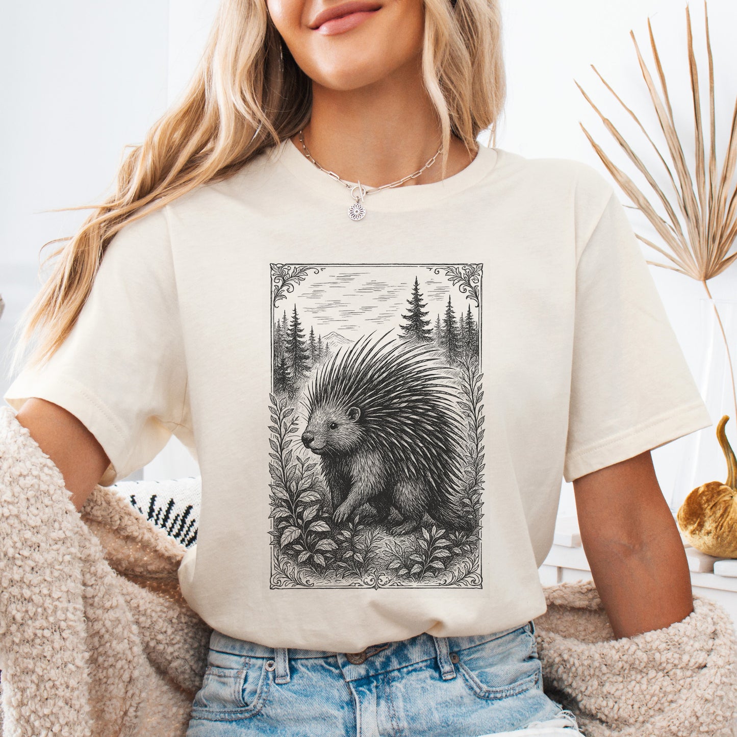 Vintage Porcupine T-Shirt – Forest Critter Sketch Art Tee