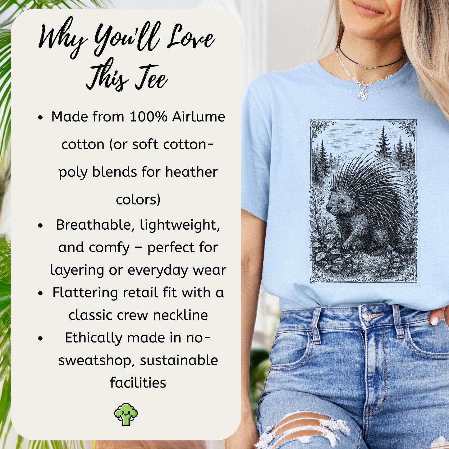 Vintage Porcupine T-Shirt – Forest Critter Sketch Art Tee