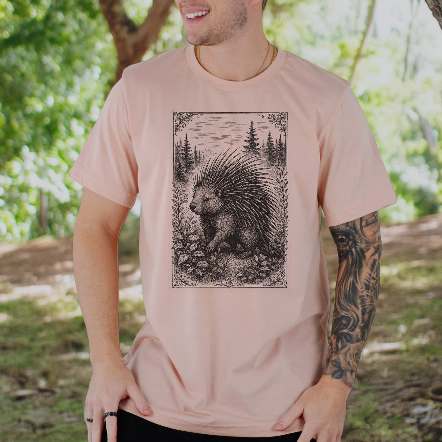 Vintage Porcupine T-Shirt – Forest Critter Sketch Art Tee