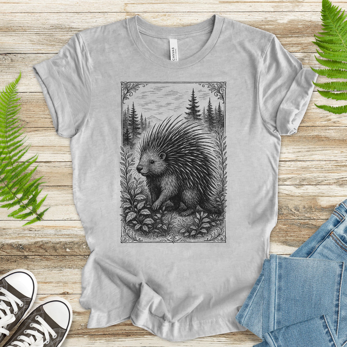 Vintage Porcupine T-Shirt – Forest Critter Sketch Art Tee