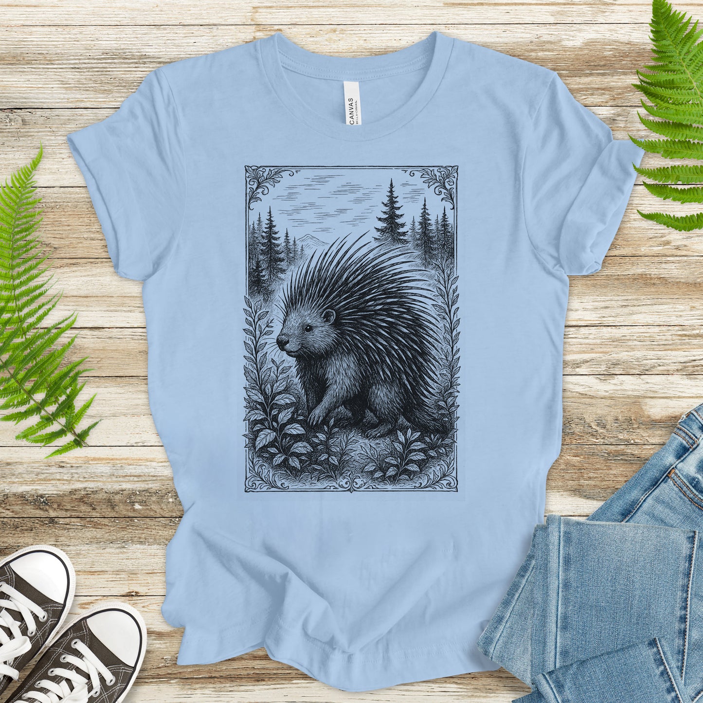 Vintage Porcupine T-Shirt – Forest Critter Sketch Art Tee